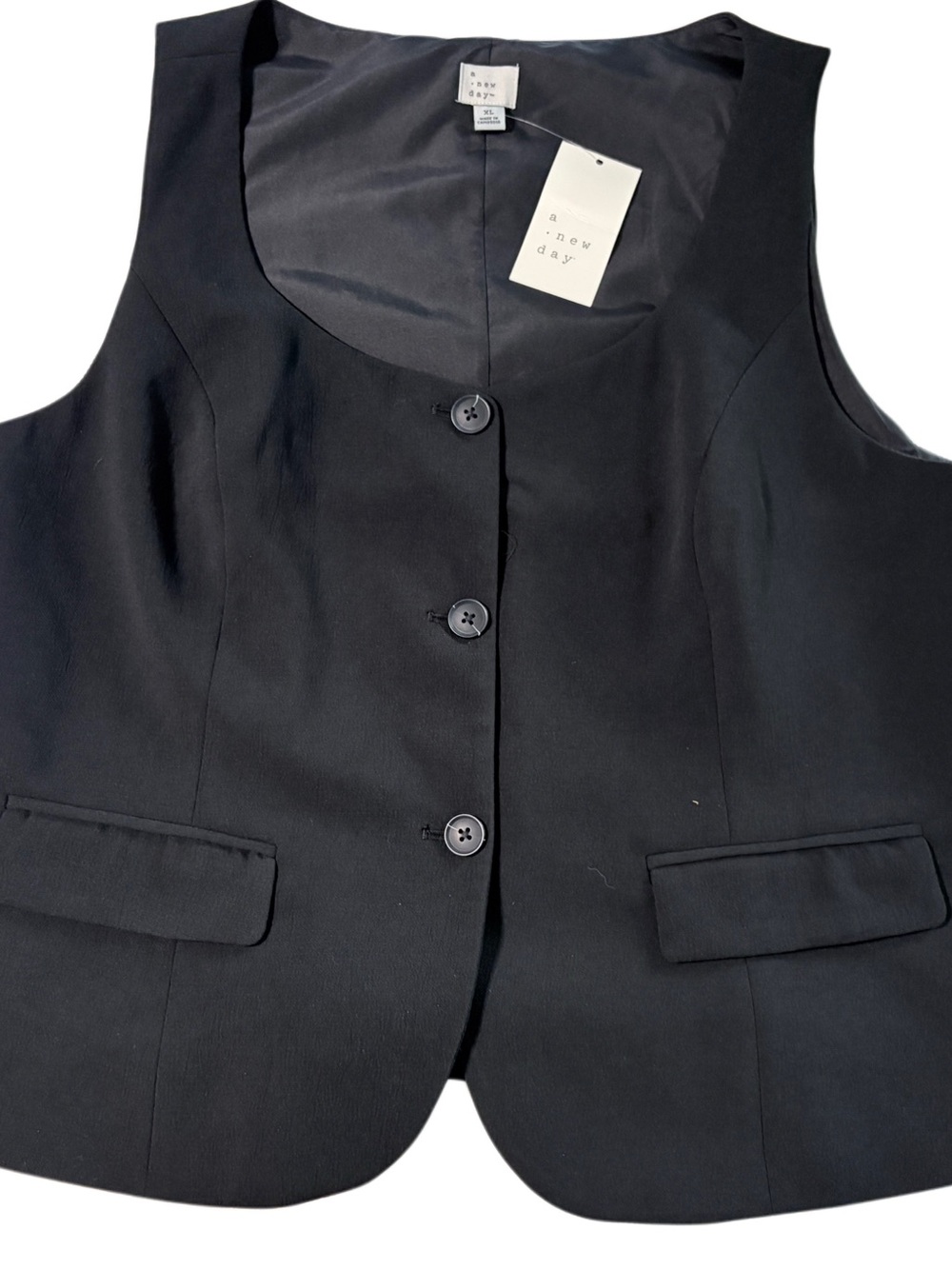 NWT A New Day Black Tailored Vest XL Fully Lined Button Front Career Office Chic - Picture 2 of 6